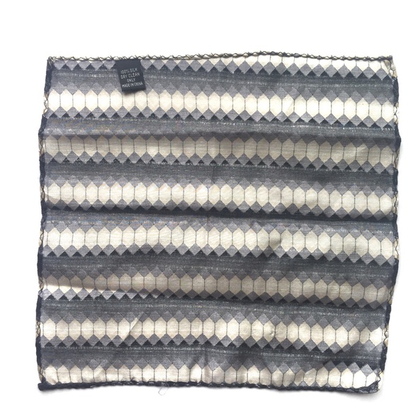 CLUB INTERNATIONAL Silk Tie and Pocket Square Black Gray Cream Geometric Stripes - Picture 8 of 10